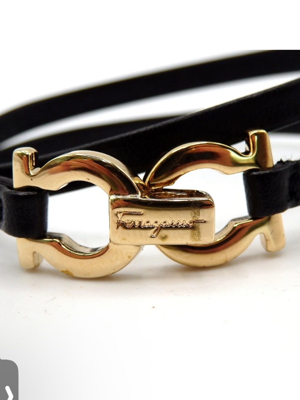 Salvatore Ferragamo UNISEX Double-Strap Bracelet w/ Gold Gancini Like New in Box - Picture 5 of 8